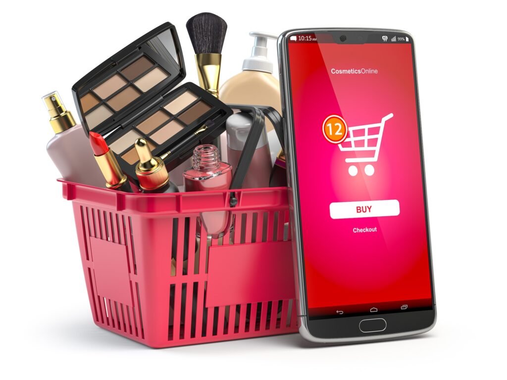 Cosmetics and beauty products buying online concept.